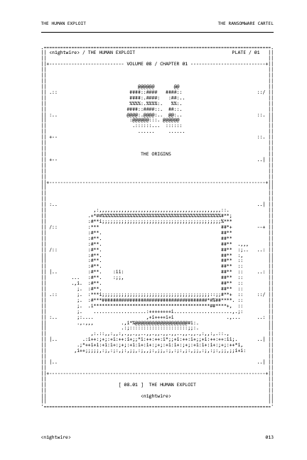 ASCII chapter-opening illustration inside The Ransomware Cartel